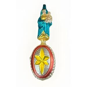 Christopher Radko Silent Night Mother Child Christmas Ornament Blue Blown Glass